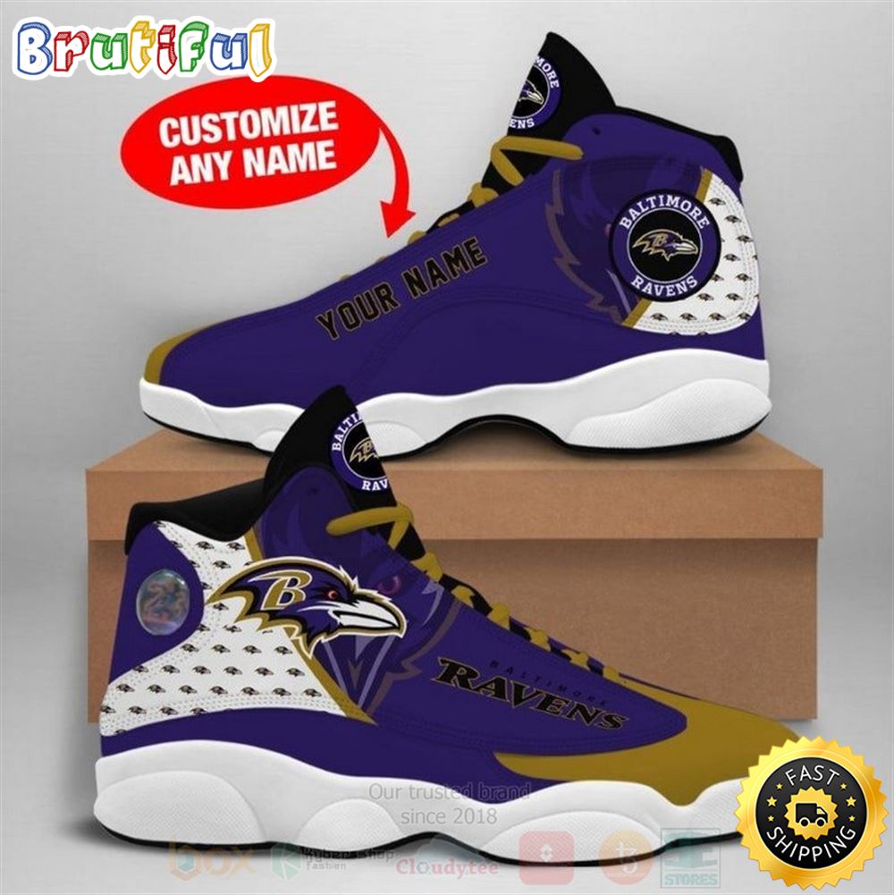 Baltimore Ravens Football Team Nfl Custom Name Air Jordan 13 Shoes