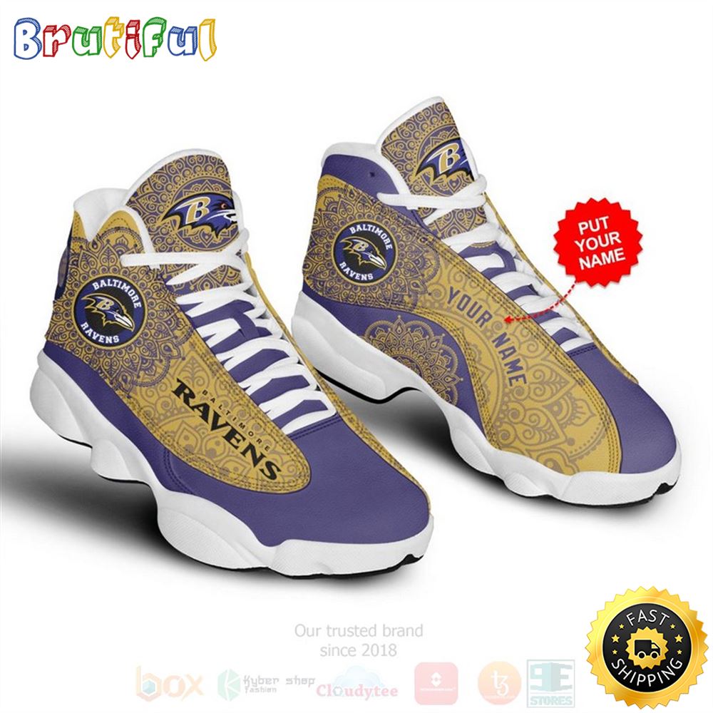 Baltimore Ravens Pattern Nfl Custom Name Air Jordan 13 Shoes