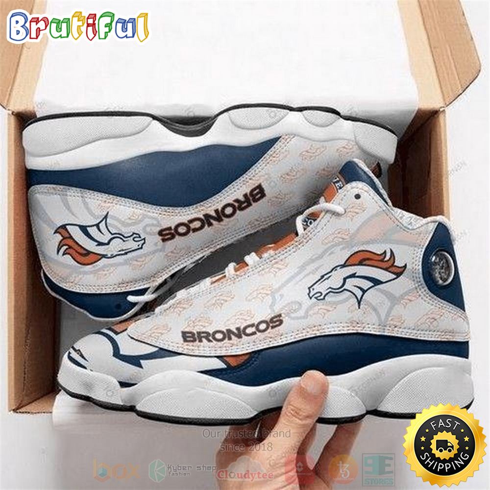 Denver Broncos Nfl Teams Whie Blue Air Jordan 13 Shoes