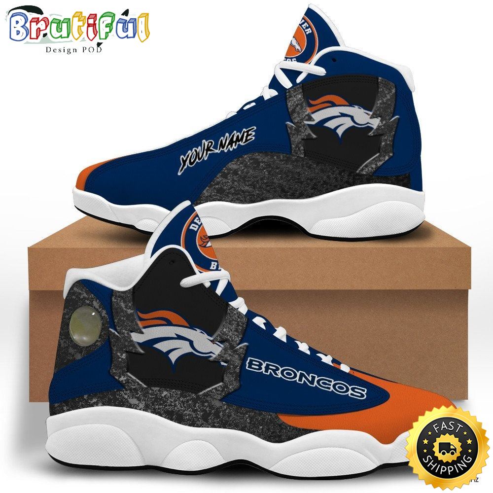 NFL Denver Broncos Custom Name Blue Orange Air Jordan 13 Shoes
