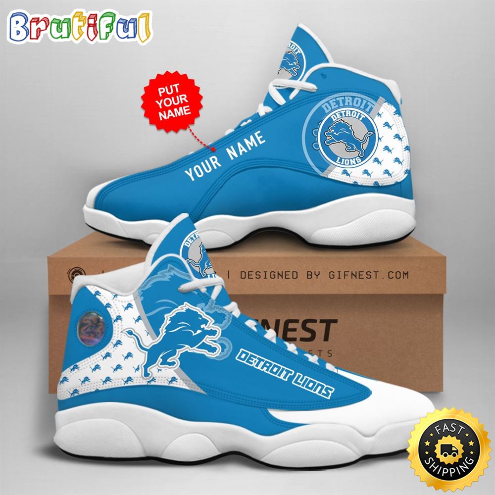 NFL Detroit Lions Custom Name Air Jordan 13 Shoes V2