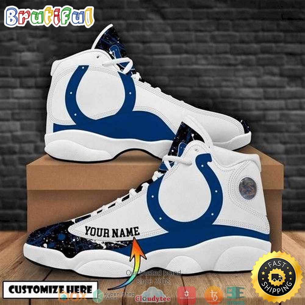 Personalized Indianapolis Colts Nfl Teams Football Big Logo Bling Bling Air Jordan 13 Sneaker Shoes