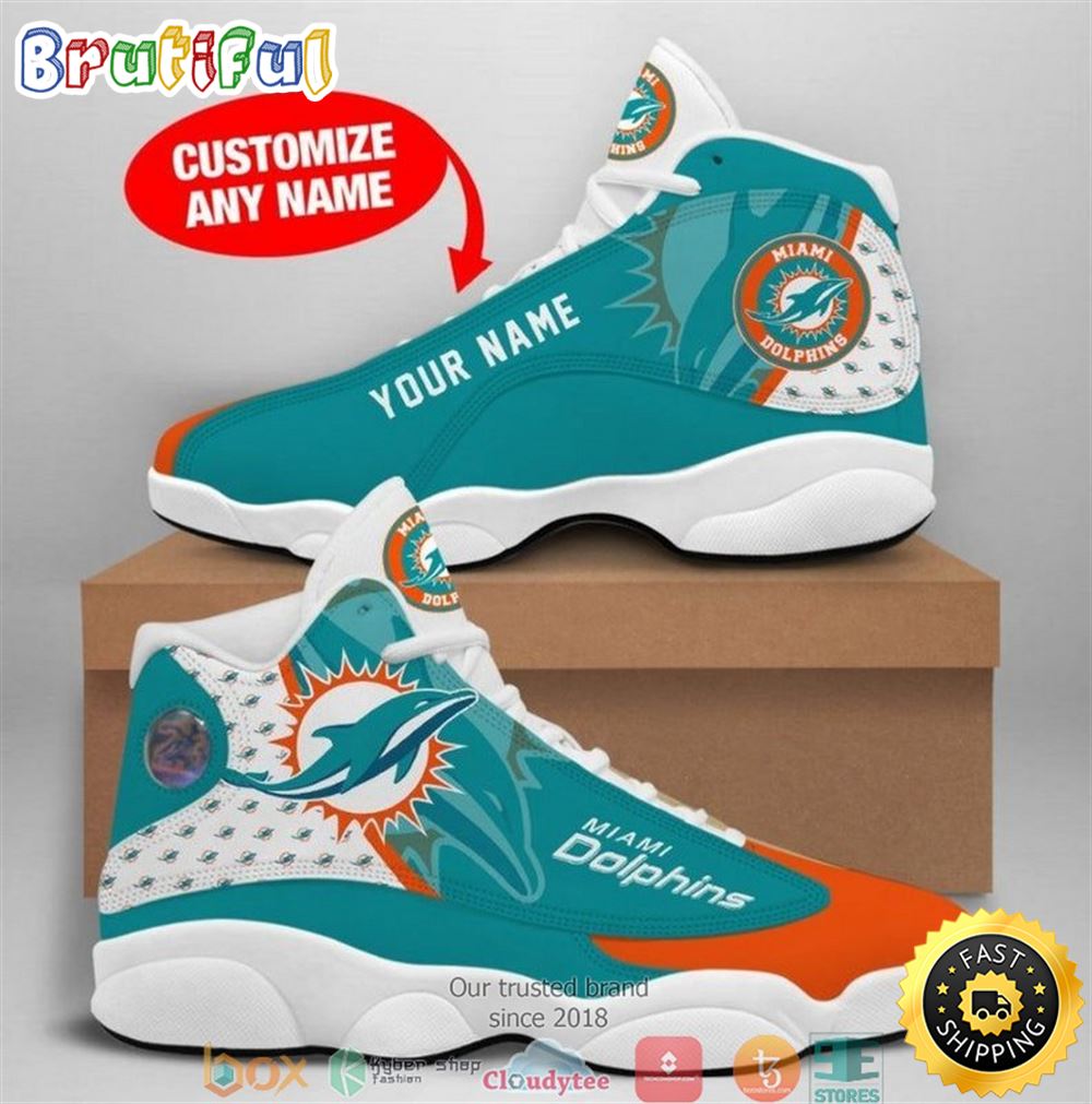 Personalized Miami Dolphins Nfl Big Logo Air Jordan 13 Sneaker Shoes