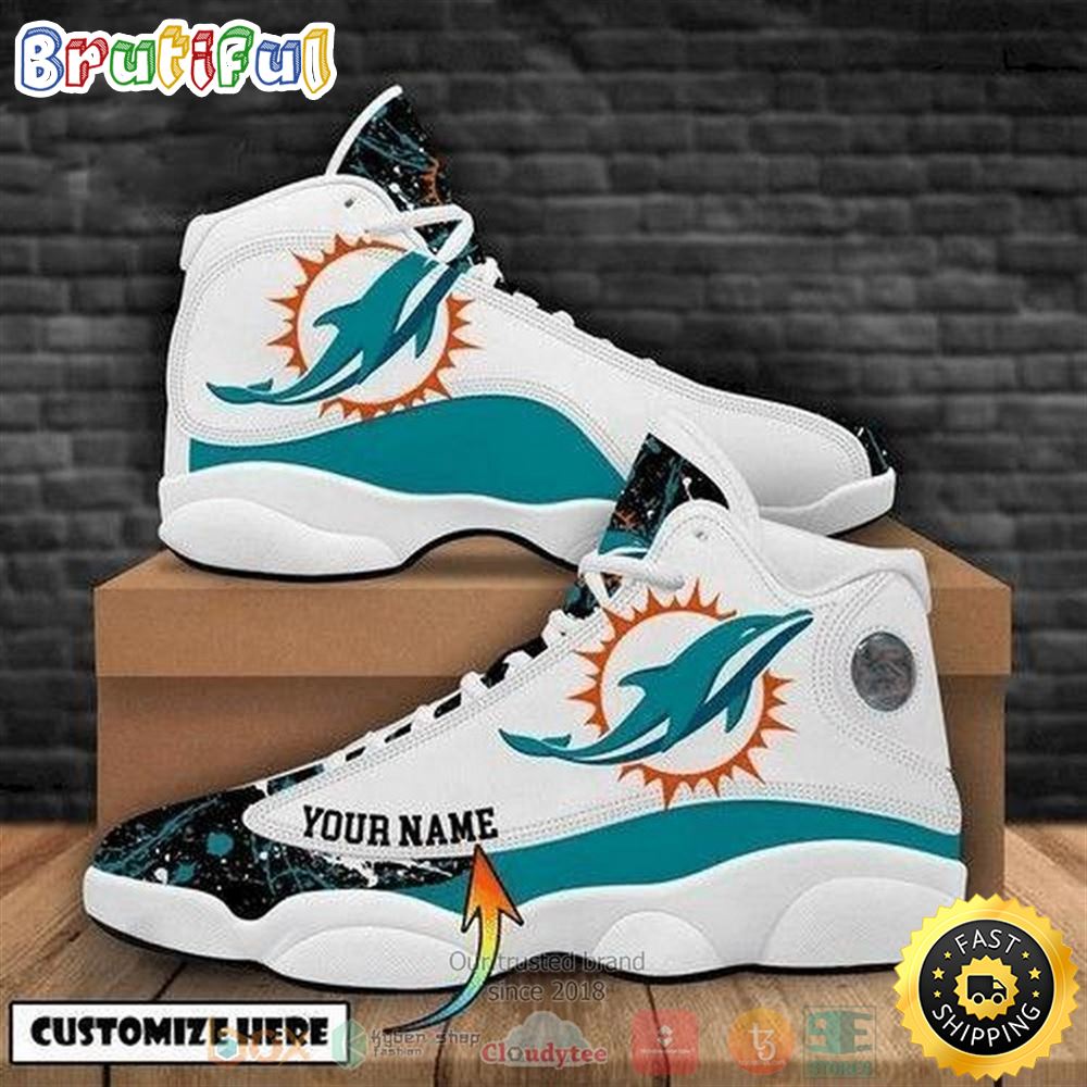 Personalized Miami Dolphins Nfl Football Team Logo Custom Air Jordan 13 Shoes