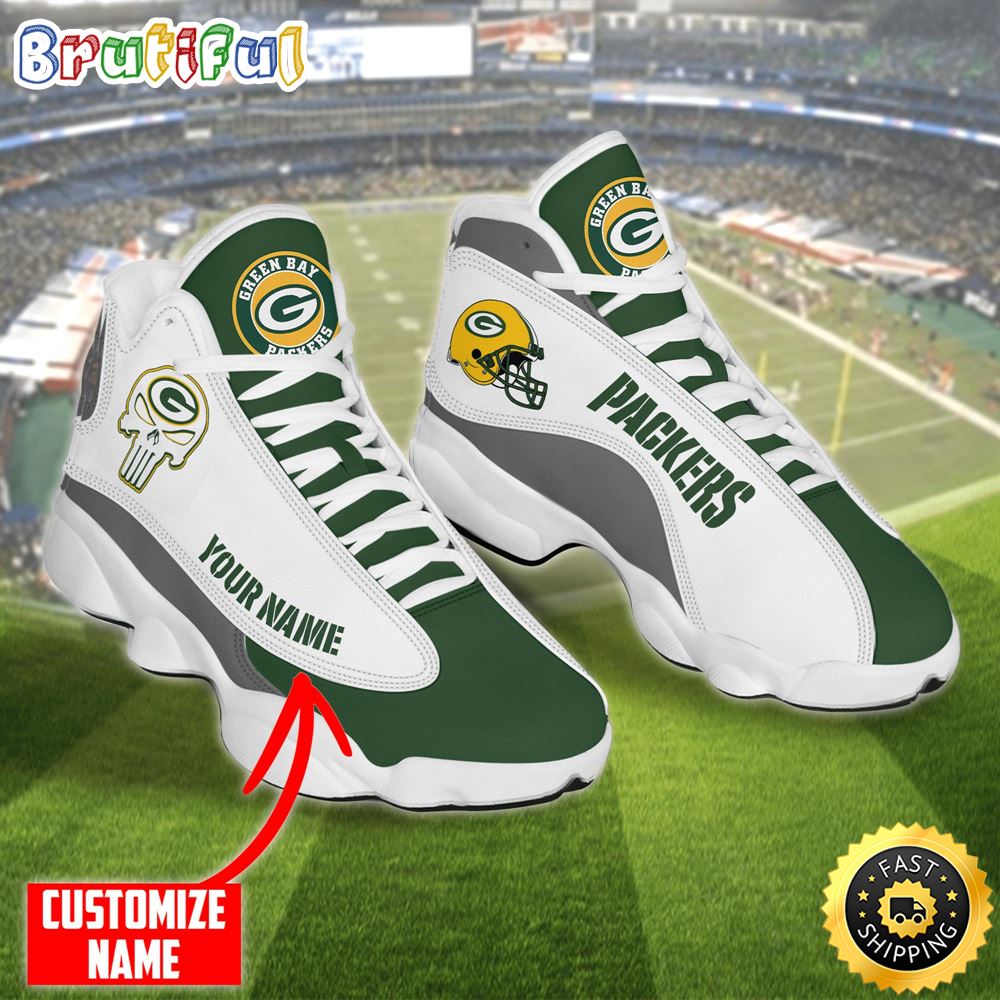 Personalized Nfl Green Bay Packers Skull Helmet Air Jordan 13 Shoes