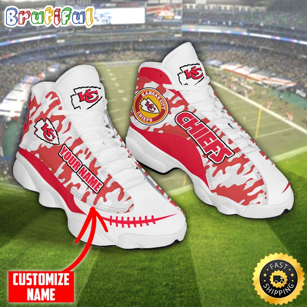 Personalized Nfl Kansas City Chiefs Camo Red Air Jordan 13 Shoes
