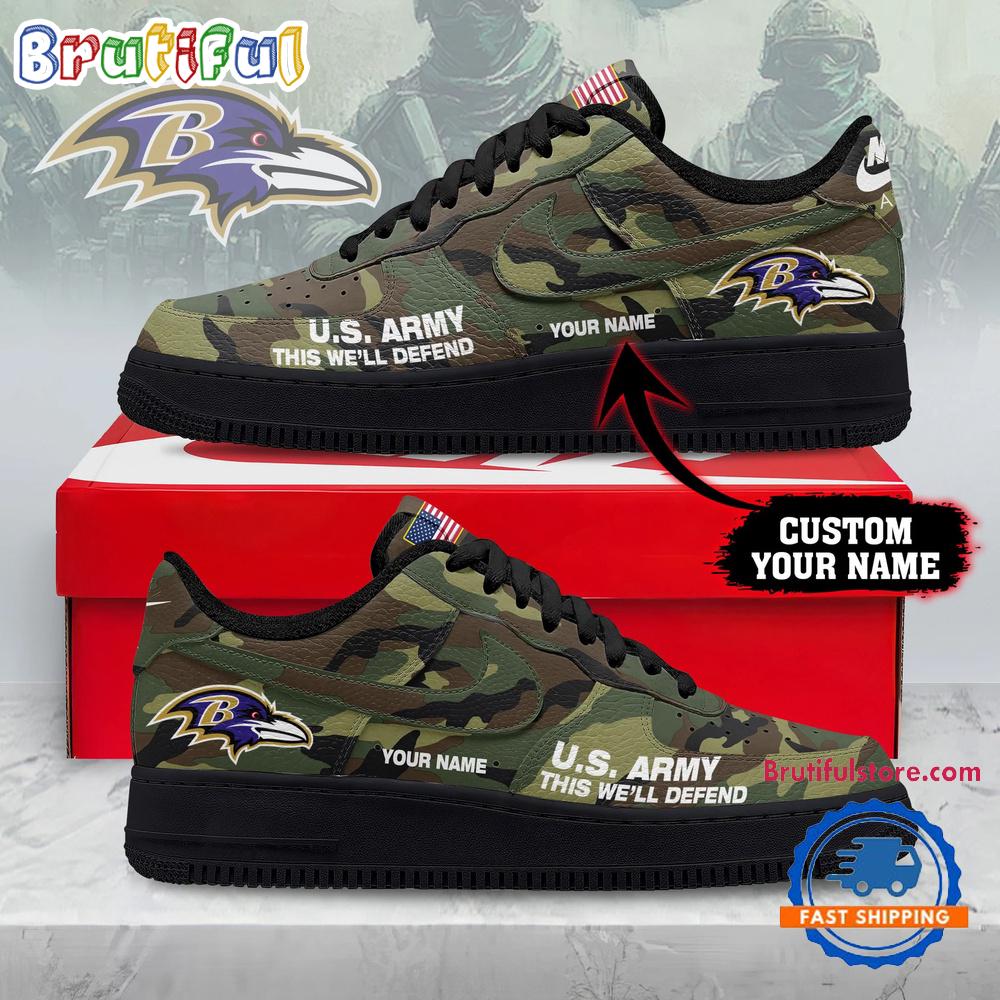 Baltimore Ravens NFL US Army Custom Air Force 1 Shoes Sneaker