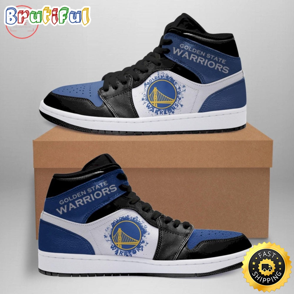 NBA Golden State Warriors Black Blue Air Jordan 1 High Sneakers