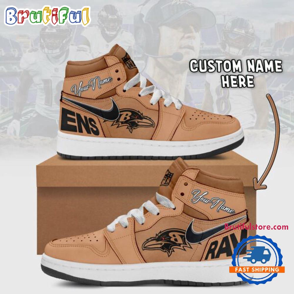 NFL Baltimore Ravens Brown Air Jordan 1 Hightop Shoes