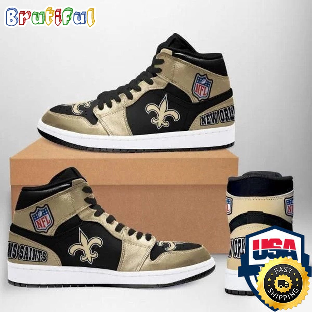 NFL New Orleans Saints Golden Black Logo Air Jordan 1 High Sneakers